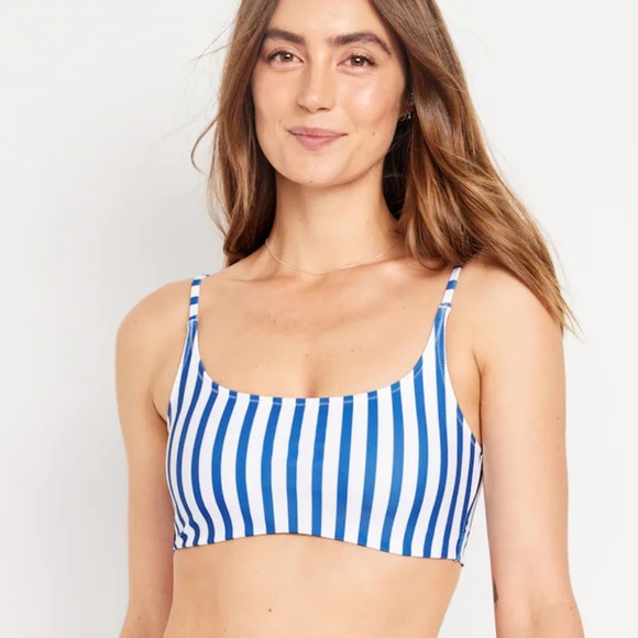 NWT OLD NAVY Scoop-Neck Bikini Swim Top Color: Blue Stripe - Picture 2 of 5